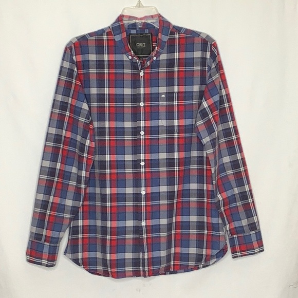 Obey Men’s Plaid Button Down Shirt Size M - Picture 1 of 16